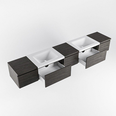 MONDIAZ BUKLA 240cm ensemble de meuble avec module 40 couleur Marron Foncé avec 5 tiroirs. Lavabo CLOUD double 0 trou de robinet couleur Talc. SW1382271
