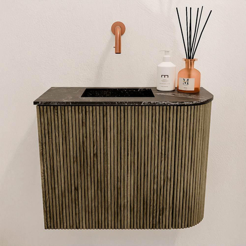 Mondiaz JOYA-DLUX Meuble de toilette 51,6cm - arrondi droit couleur Dusk - Vasque FAYE position Gauche Sans trou de robinet couleur Lava SW1423271