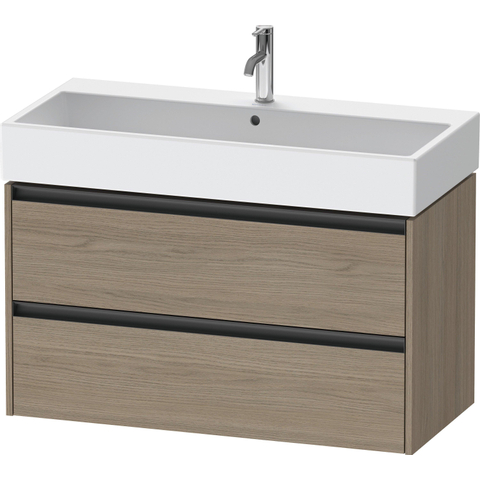 Duravit Ketho.2 Wastafelonderbouwkast - met 2 laden - 98.4x46x54.9cm - met grepen antraciet - eiken terra mat SW772385