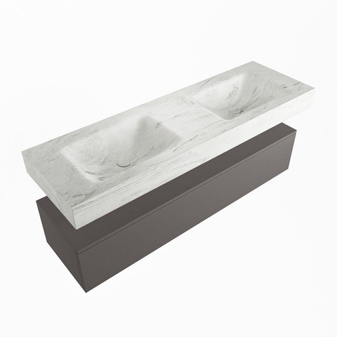 Mondiaz ALAN-DLUX Ensemble de meuble - 150cm - meuble Dark grey mat - 1 tiroir - Lavabo Cloud Opalo suspendu - vasque Gauche et droite - 2 trous de robinet SW806507