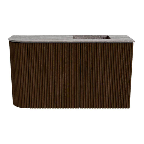 Mondiaz JOYA-DLUX 71.6cm meuble de salle de bains - arrondi gauche couleur Walnut - Vasque FAYE position Droite Sans trou de robinet couleur Oza. SW1424586