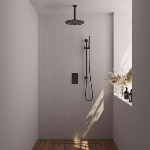 Brauer Black Carving Ensemble de douche pluie encastré - douche principale 30 cm - 2 fonctions - glissière - incluant partie encastrable - douchette à main 1 fonction - noir mat SW716218