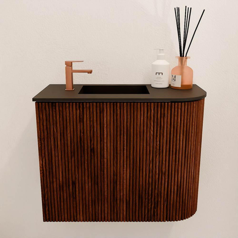 Mondiaz JOYA 51.6cm toiletmeubel - ronding rechts kleur Ruby - Wastafel FAYE positie Links 1 kraangat kleur Urban. SW1421860