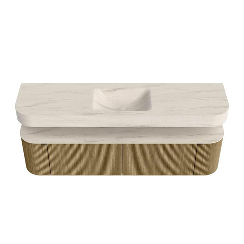MONDIAZ THOR-DLUX 180cm meuble de salle de bains arrondi gauche + droite couleur Dusk avec 2 tiroirs et 2 portes. Vasque suspendue CLOUD Milieu 1 trou de robinet couleur Meli. SW1466162