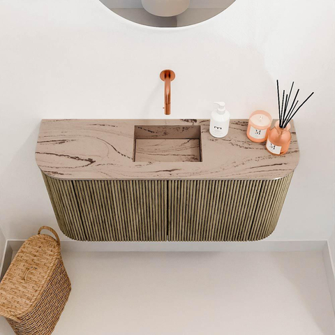 Mondiaz JOYA-DLUX 83.2cm toiletmeubel - ronding links en rechts kleur Dusk - Wastafel FAYE positie Midden Zonder kraangat kleur Arena. SW1425783