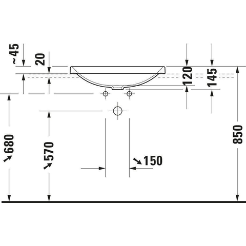 Duravit D-Neo inbouwwastafel 60x44x14.5cm 1 kraangat rechthoek Keramiek Wit SW640439