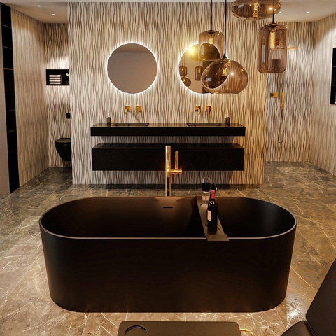 Mondiaz Noble Baignoire îlot 180x75cm Couleur Urban mat Couleur intérieure Noir SW491444
