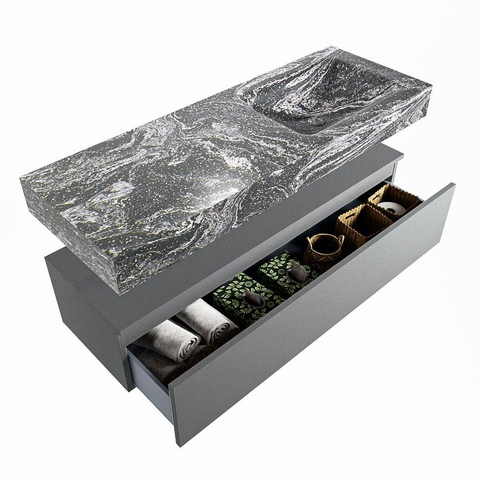 MONDIAZ ALAN - DLUX Badkamermeubelset - 130cm - onderkast - Plata - 1 lade - vrijhangende wastafel - wasbak rechts - 1 kraangat - Lava SW808674