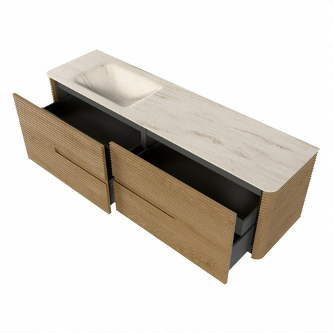 Mondiaz CIRO-DLUX Meuble de salle de bains - 170x45x50cm - Plan vasque Solid surface Meli - 1 vasque à gauche - sans trous de robinetterie - 4 tiroirs - Chêne SW1531413