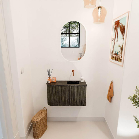 Mondiaz JOYA-DLUX 71.6cm toiletmeubel - ronding links kleur Shadow - Wastafel FAYE positie Rechts Zonder kraangat kleur Lava. SW1422863