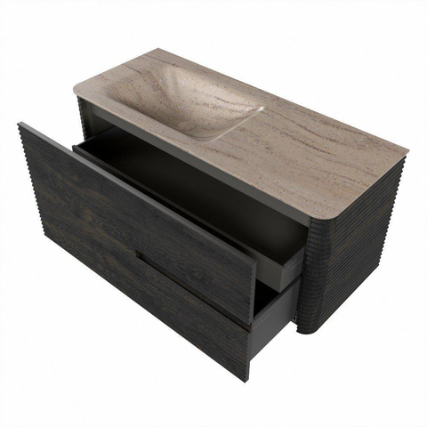 Mondiaz CIRO-DLUX Meuble de salle de bains - 110x45x50cm - Plan vasque Solid Surface Saba - 1 vasque à gauche - sans trous de robinetterie - 2 tiroirs - Shadow SW1532691