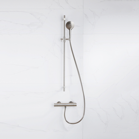 Fortifura Calvi Mitigeur de douche - avec barre de curseur - douchette ronde - flexible lisse - Inox brossé PVD SW916697