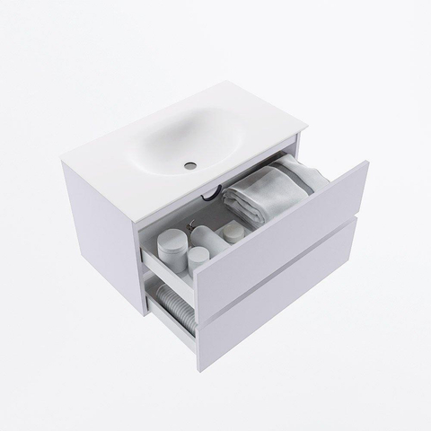 Mondiaz VICA Ensemble meuble de salle de bains - 80cm - cale - 2 tiroirs - Lavabo MOON - au milieu - sans trou de robinet - couleur talc - version XL 60cm de haut SW1189232