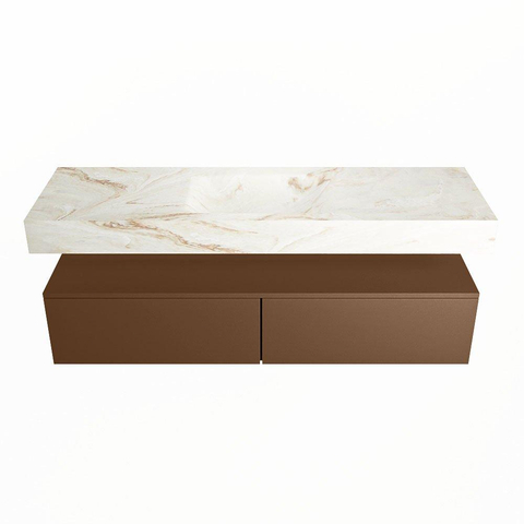 Mondiaz ALAN-DLUX Ensemble de meuble - 150cm - meuble Rust mat - 2 tiroirs - Lavabo Cloud Frappe suspendu - vasque Centre - 0 trous de robinet SW804937