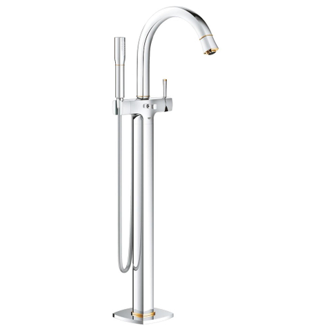 GROHE Grandera Robinet de bain sur pied avec inverseur et support de douche avec douchette à main et flexible de douche 125cm chrome/or 0437845