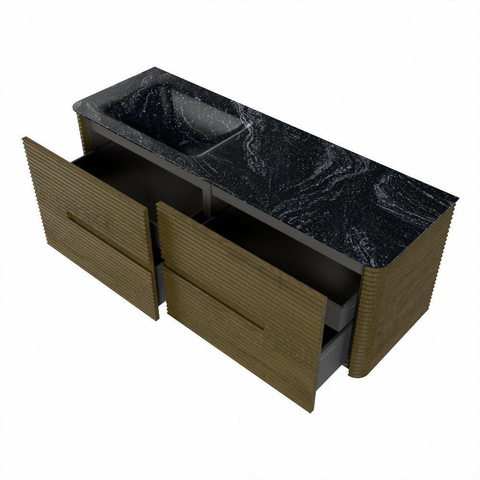 Mondiaz CIRO-DLUX Badkamermeubelset - 140x45x50cm - Solid surface wastafel Lava - 1 wasbak Links - 1 kraangat - 4 lades - Dusk SW1533040