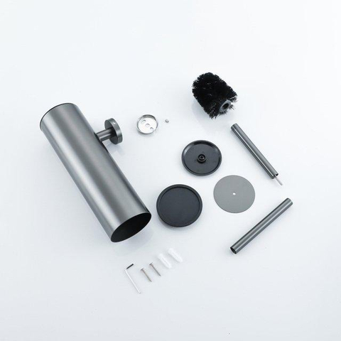 Fortifura Calvi Toiletset 5-delig - toiletrolhouder - reserverolhouder - toiletborstelhouder - handdoekhaak - pedaalemmer - PVD - geborsteld gunmetal (antraciet) SW1478230