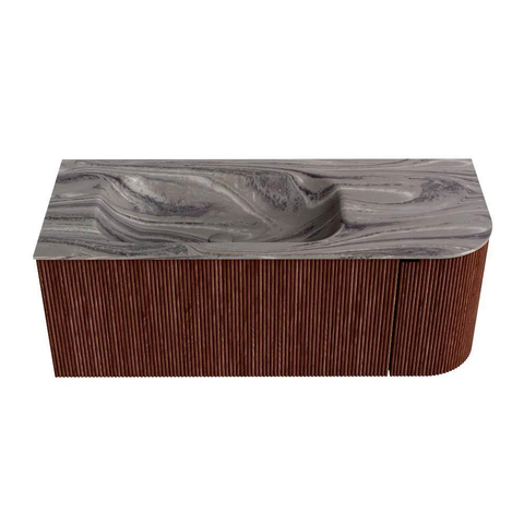 MONDIAZ KURVE-DLUX Meuble de salle de bains 115cm arrondi à droite couleur Ruby avec 1 tiroir et 1 porte. Vasque BIG SMALL à gauche 1 trou de robinet Sombra. SW1433949