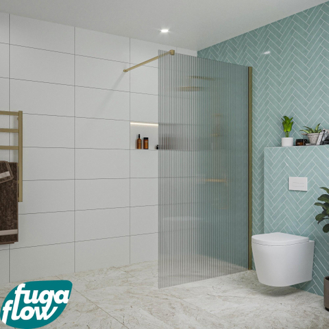 FugaFlow Eccelente Vetro inloopdouche badkamer - 110x200cm - ribbelglas - wandarm - geborsteld messing SW1124495