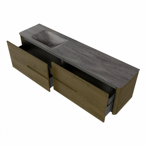 Mondiaz CIRO-DLUX Meuble de salle de bains - 190x45x50cm - Plan vasque solid surface Oza - 1 vasque à gauche - 1 trou de robinet - 4 tiroirs - Dusk SW1533311