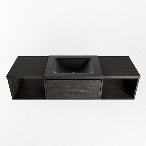 MONDIAZ BUKLA 140cm ensemble de meuble avec module ouvert 40 L+R couleur Marron Foncé avec 1 tiroir. Lavabo CLOUD centre 1 trou de robinet couleur Urban. SW1382129