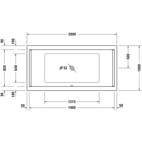 Duravit Starck Slimline Starckkunststof duobad acryl rechthoekig - 200x100x46cm - zonder poten - voor inbouw of ommanteling - glans wit 0297580