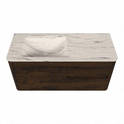 Mondiaz CIRO-DLUX Ensemble de meubles de salle de bains - 110x45x50cm - lavabo en solid surface Nata - 1 vasque à gauche - sans trous de robinetterie - 2 tiroirs - Noyer SW1530542