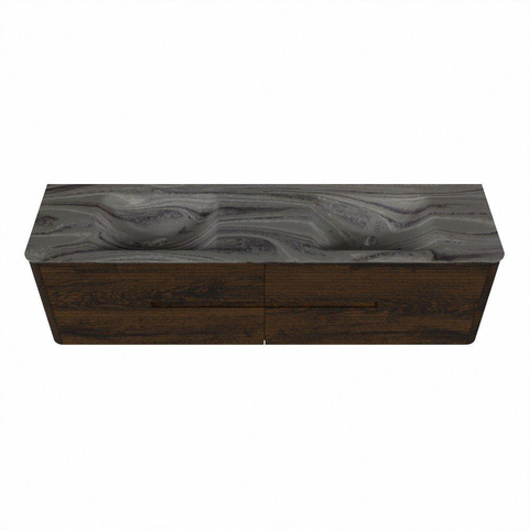 Mondiaz CIRO-DLUX Ensemble de meubles de salle de bains - 180x45x50cm - Plan-vasque solid surface Sombra - 2 vasques Double - 2 trous de robinet - 4 tiroirs - Noyer SW1530784