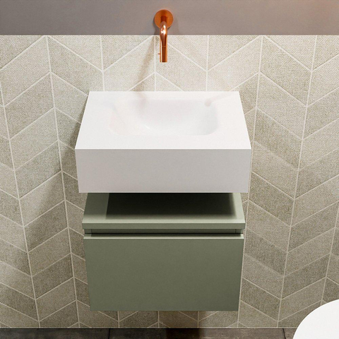 MONDIAZ ANDOR Toiletmeubel 40x30x30cm met 0 kraangaten 1 lades army mat Wastafel Lex midden Solid Surface Wit SW474057