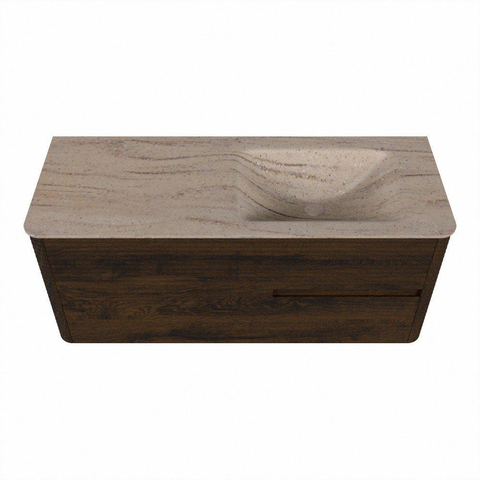 Mondiaz CIRO-DLUX Ensemble de meubles de salle de bains - 120x45x50cm - lavabo Solid Surface Saba - 1 vasque à droite - sans trous de robinetterie - 2 tiroirs - Noyer SW1530710