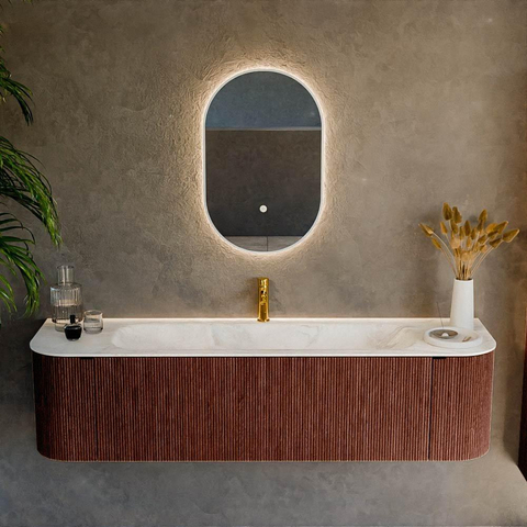 Mondiaz KURVE-DLUX Ensemble de meuble de salle de bains - 170x46x40cm - 1 tiroir - 2 portes - lavabo solid surface - centre - 1 trou de robinet - Ruby SW1415917