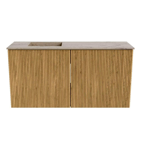 Mondiaz JOYA-DLUX 80cm toiletmeubel - kleur Oak - Wastafel FAYE positie Links 1 kraangat kleur Arena. SW1423904