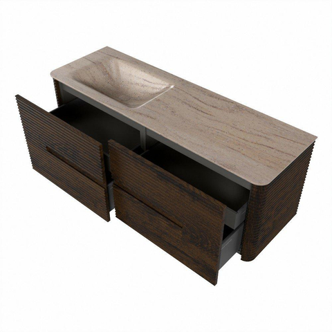 Mondiaz CIRO-DLUX Ensemble de meubles de salle de bains - 140x45x50cm - Plan-vasque Solid surface Saba - 1 lavabo à gauche - 1 trou de robinetterie - 4 tiroirs - Noyer SW1530670