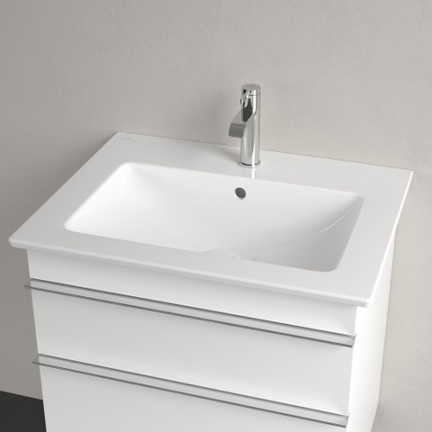 Villeroy & Boch venticello wastafel - met 1 kraangat - 65x50cm (geschikt - voor 3 kraangaten) - met overloop CeramicPlus - White Alpine (glans wit) 1025145