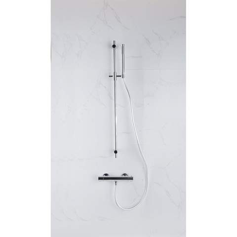 FortiFura Calvi Ensemble de douche barre curseur avec douchette stick, flexible lisse et robinet de douche Chrome SW811914