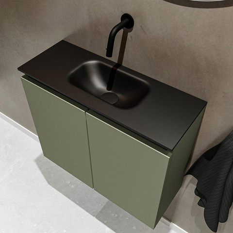MONDIAZ TURE Toiletmeubel 60x23x50cm met 0 kraangaten 2 deuren army mat Wastafel Eden midden Solid Surface Zwart SW475325