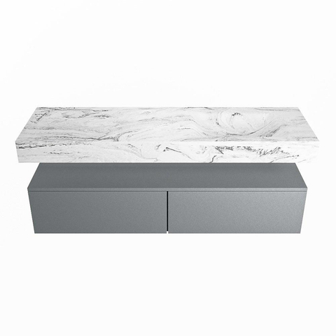 Mondiaz ALAN-DLUX Ensemble de meuble - 150cm - meuble Plata mat - 2 tiroirs - Lavabo Cloud Glace suspendu - vasque Droite - 0 trous de robinet SW806221