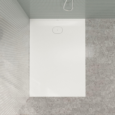 Villeroy & Boch Ecora douchebak - 140x100x3.5cm - afvoer korte zijde - stone white (wit) SW1559016
