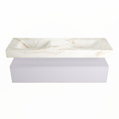 Mondiaz ALAN-DLUX Ensemble de meuble - 150cm - meuble Cale mat - 1 tiroir - Lavabo Cloud Frappe suspendu - vasque Gauche et droite - 0 trous de robinet SW805160
