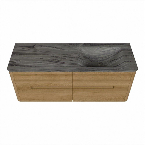 Mondiaz CIRO-DLUX Badkamermeubelset - 130x45x50cm - Solid surface wastafel Sombra - 1 wasbak Rechts - 1 kraangat - 4 lades - Oak SW1531243