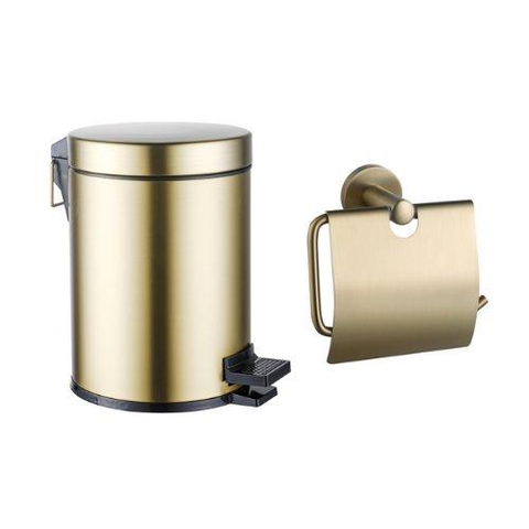 Fortifura Calvi ensemble d'accessoires pour toilettes - porte-rouleau - avec couvercle - poubelle à pédale - 5 litres - laiton brossé SW1441967