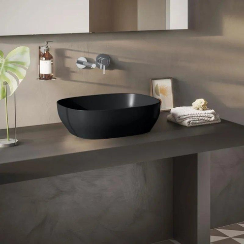 Vitra Outline opbouw wastafel vierkant zonder kraangat zonder overloop 47x41cm mat zwart SW299944