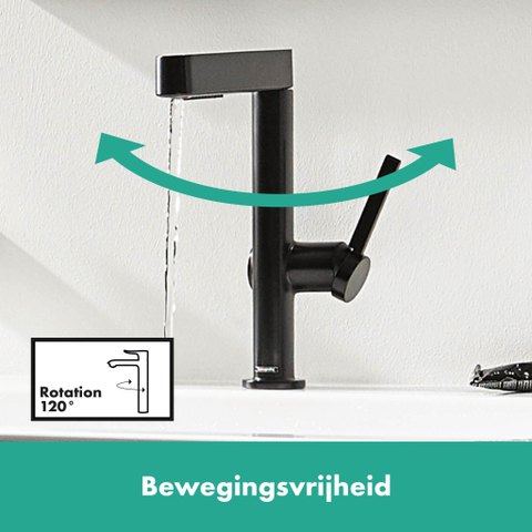 Hansgrohe Finoris 1 greeps wastafelkraan - 230 draaibare uitloop - met afvoerplug - mat zwart SW651024