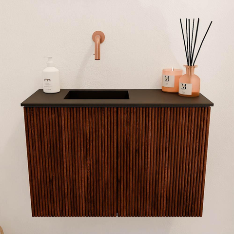 Mondiaz JOYA 60cm toiletmeubel - kleur Ruby - Wastafel FAYE positie Links Zonder kraangat kleur Urban. SW1421819