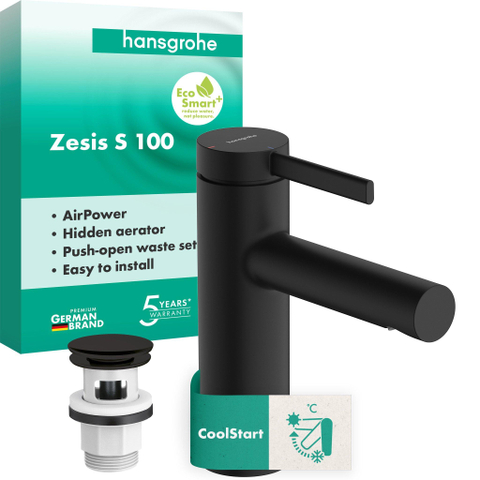 Hansgrohe Zesis S 100 CoolStart wastafelkraan PushOpen mat zwart SW1567431