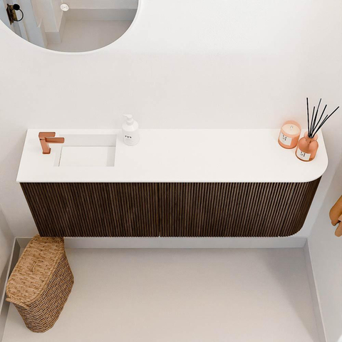 Mondiaz JOYA 111.6cm toiletmeubel - ronding rechts kleur Walnut - Wastafel FAYE positie Links 1 kraangat kleur Talc. SW1421292