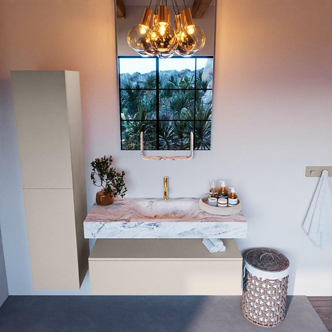 Mondiaz ALAN-DLUX Ensemble de meuble - 110cm - meuble Linen mat - 1 tiroir - Lavabo Cloud Glace suspendu - vasque Centre - 1 trou de robinet SW805999
