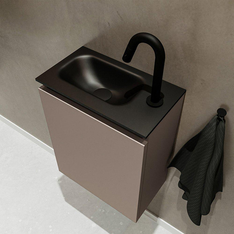MONDIAZ TURE Toiletmeubel 40x23x50cm met 1 kraangaten 1 deuren smoke mat Wastafel Eden links Solid Surface Zwart SW475297
