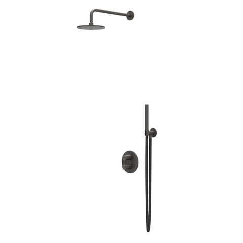 IVY Tribe ensemble de douche pluie encastré – douche de tête medium Ø 25 cm – barre de douche 90 cm – noir carbone brossé SW1032137