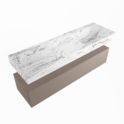 MONDIAZ ALAN - DLUX Badkamermeubelset - 150cm - onderkast - Smoke - 1 lade - vrijhangende wastafel - wasbak rechts - 1 kraangat - Glace SW805736